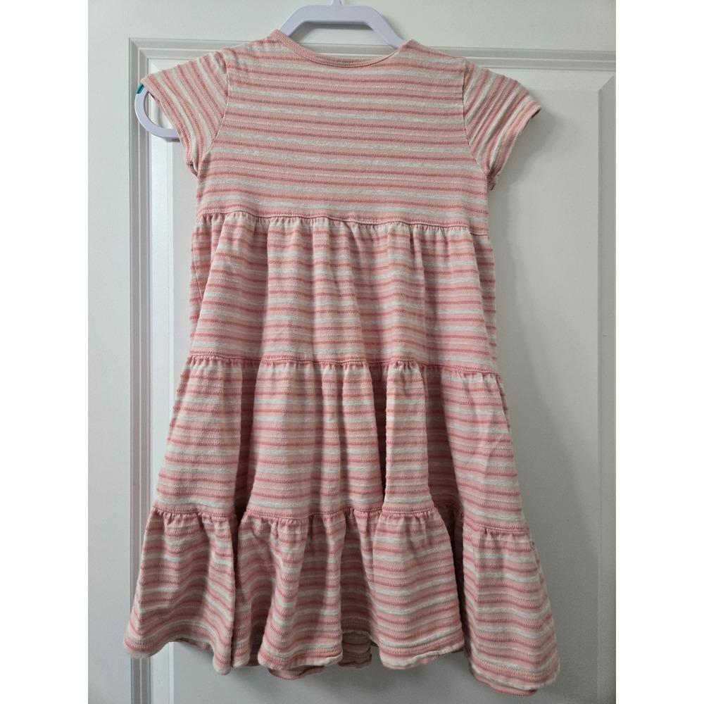 Hanna Andersson Girls Pink Striped Pima Cotton Tiered Short Sleeve Dress Size 7 - Picture 4 of 4